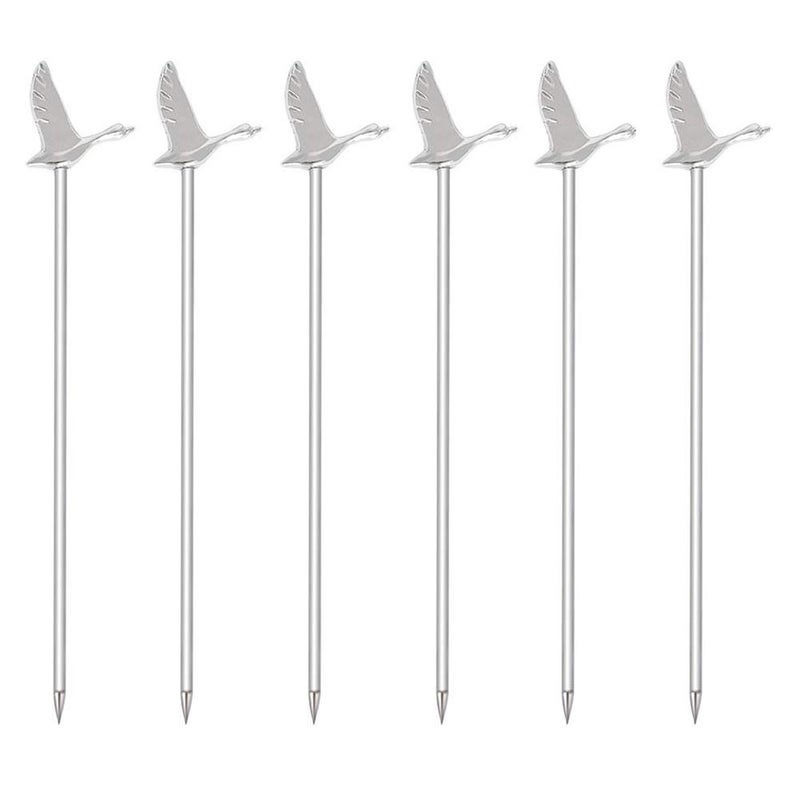 DEEKOUDT Stainless Steel Greylag Goose Martini Cocktail Picks for Fruit,Cocktail,Party,Wedding Set of 6 (Silver) - Image 1